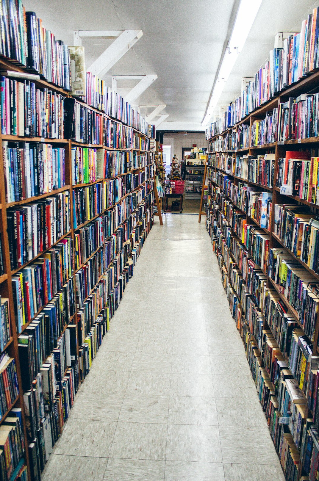 Rows of books in a library